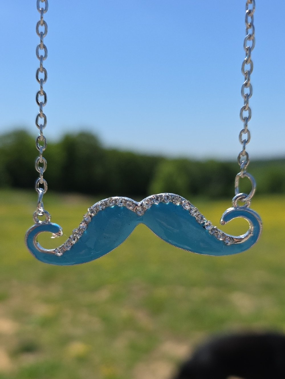 Hipster Blue Handlebar Mustache Necklace